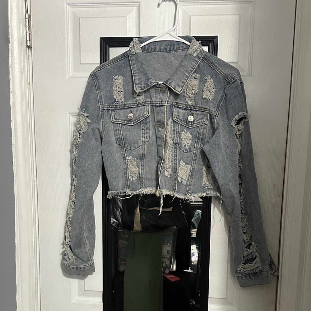 Distressed Cropped Denim Jacket